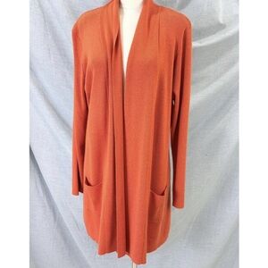 Open-Front Long Cardigan Sweater - Rust Orange